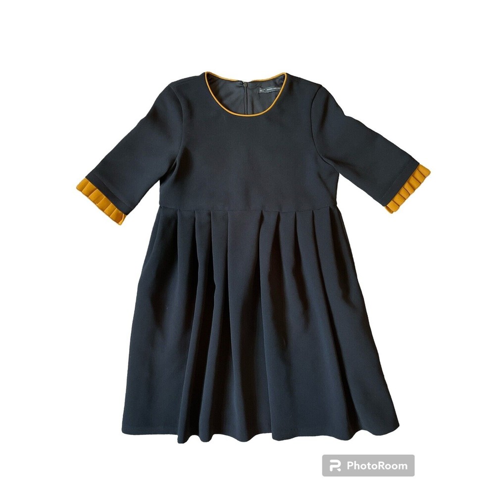 Zara Trafaluc Black Baby Doll Dress Short Sleeves Side Pockets Size X-small